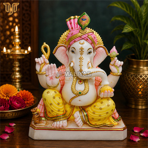 Estatua de Ganesha de Mármol Puro |   Ídolo del Dios Ganesha Hecho a Mano |   Murti de Ganpati en Mármol Premium para Templo en Casa - 24 Pulgadas - Product Image 1