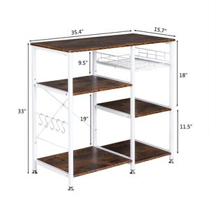 Scaffale Industriale Rustico Marrone a 3 Livelli per Cucina, Carrello Porta Forno a Microonde, Postazione di Lavoro e Supporto per Forno - Product Image 6