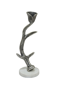 Antler Design Metal Candle Holder, Antique Silver Finish on Marble Base, Unique Rustic Taper Candle Stand for Home <b>Table</b> Decor - Product Image 2