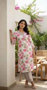 Conjunto de 3 Piezas de Kurta Larga con Pantalón Acampanado para Mujer, Ropa Étnica Festiva Elegante, Tela de Lona, Ropa India y Pakistaní - Product Image 4