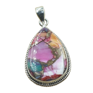 Colgante de Turquesa Rosa en Forma de Lágrima, Plata de Ley 925, Joyería Hecha a Mano con Marco de Cuerda, Piedra Natural, Regalo para Mujeres, Hermanas y Hombres - Product Image 1