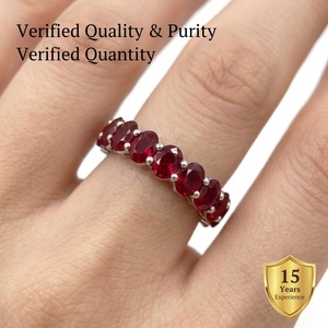 Anillo de Boda de Oro Sólido de 18K con Rubí Natural, Anillo de Eternidad Completo con Rubí Ovalado, Precio de Fábrica, Personalizable para Marcas de Comercio Electrónico - Product Image 4