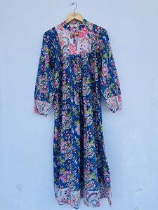 Femmes filles pur coton Maxi robe indien bloc imprimé décontracté été soirée à la mode nouvelle vente en gros longue robe mi-longue - Product Image 2