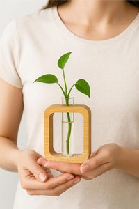 Vase en bois d'acacia fait main de qualité supérieure avec tube à essai en verre – Décoration d'intérieur rustique moderne, porte-fleurs de table - Product Image 4