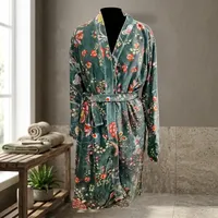 Robe Kimono en Velours Grande Taille Imprimé Jungle Vert pour Femme – Robe de Mariée Décontractée Écologique en Coton et Velours pour Femme