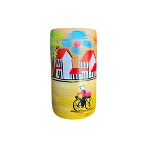 Bamboo cup <b>painting</b> <b>vintage</b> natural wood pen holder artisan countryside art desktop storage container home office items. - Product Image 2