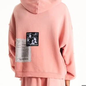 Sudadera con Capucha para Hombre, Color Rosa, Corte Regular, Cierre de Cremallera, Parche en la Manga con Estampado Gráfico, Informal, 100% Algodón, Ecológica, para Invierno - Product Image 3