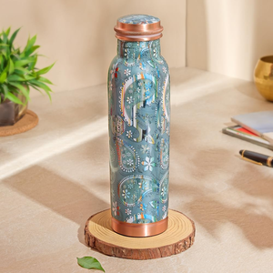 <b>Copper</b> Water <b>Bottle</b> | Printed <b>Copper</b> <b>Bottle</b> | Designer <b>Copper</b> Water <b>Bottle</b> | Decorative <b>Copper</b> <b>Drinking</b> <b>Bottle</b> with Cap - Product Image 1