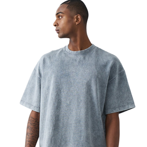 T-shirt Homme Oversize Col Rond Épaules Tombantes Manches Courtes Amples Coupe Boxy Effet Délavé Décontracté Streetwear Coton Personnalisé Vente en Gros - Product Image 3