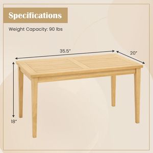 Table basse d'extérieur en teck de 20 pouces x 35,5 pouces avec plateau à lattes pour balcons - Product Image 5