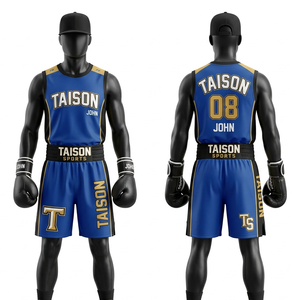 Premium 160 GSM Polyester Satin <b>Boxing</b> <b>Robe</b> Red Gold Side Panel Custom Sublimation Embroidery logo <b>boxing</b> rob - Product Image 2
