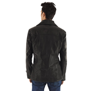 Men's Black Genuine <b>Leather</b> Jacket Single Breasted Shirt Collar Button <b>Coat</b> Regular Length - Product Image 3