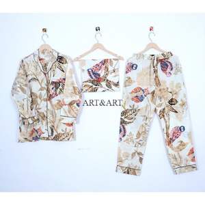 Breathable Cotton Pajama Set Long Pajama <b>Shirt</b> Bridal Party Wear PJ Set Comfort <b>Night</b> Suit Floral Pajama Set Slim Fit Summer - Product Image 1