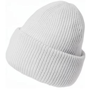 Bonnet en tricot blanc unisexe 100% acrylique, bonnet d'hiver chaud et décontracté pour adultes, couleur unie, design à revers - Product Image 1