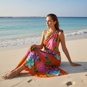 Beach Sarong <b>Wrap</b> for Women Summer Bikini Cover Up Soft Cotton Pareo Swimwear <b>Shawl</b> Scarf Quick Dry Fabric Boho Floral Print - Product Image 4