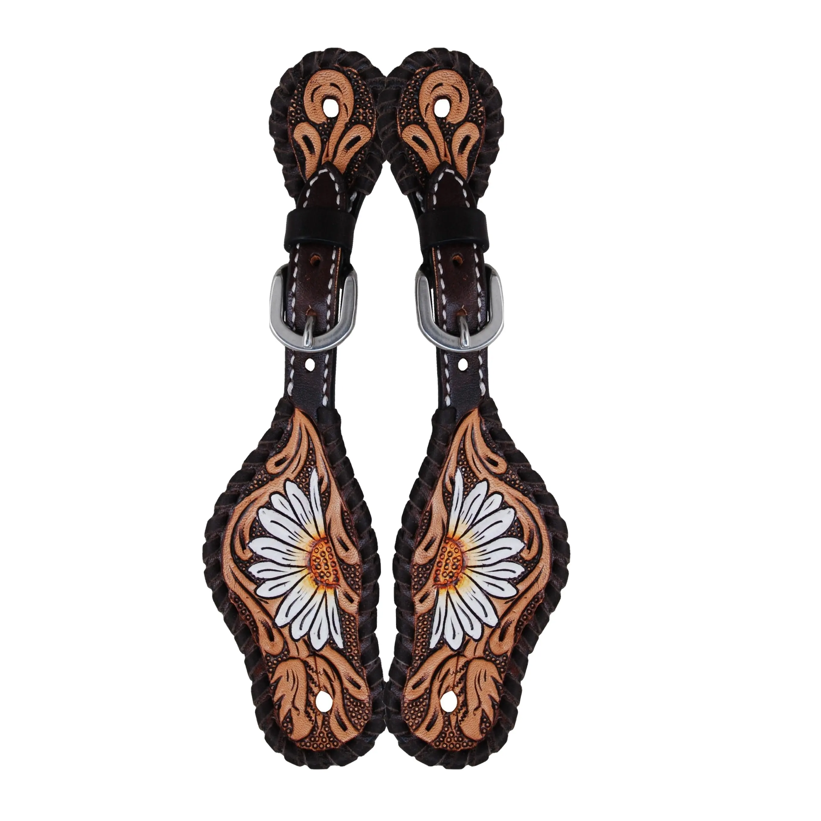 Genuine Leather Western Floral Tooled Spur Strap With Hand Painting & Whip Stitch Top Indian Supplier Wholesale Manufacturer