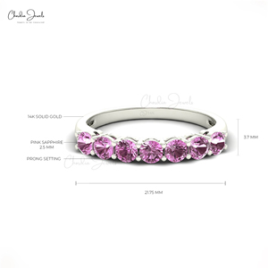 Bague demi-éternité en or massif 14 carats avec saphir rose naturel taille brillant 3 mm, best-seller, à prix réduit - Product Image 3