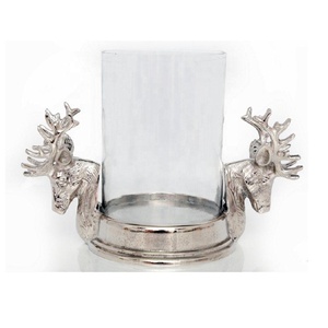 Portavelas de pilar de doble cabeza de ciervo moderno, aluminio pesado con pantalla de vidrio separada, mesa de sala de estar, decoración navideña para el hogar - Product Image 1