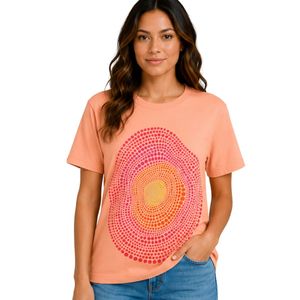 เสื้อยืดโอเวอร์ไซส์พิมพ์ลายกราฟิกวงกลมลายจุดสีพีชสำหรับผู้หญิง คอกลม แขนสั้น แฟชั่นฤดูร้อน สไตล์ลำลอง - Product Image 1