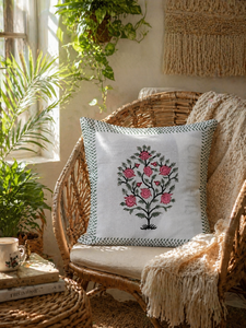 Floral Handcrafted Cotton Cushion Cover Decorative Throw Pillow Cover for Sofa Couch Bedroom and Home Styling - Product Image 2