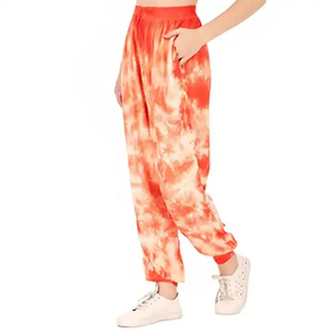 Orange-Color Sublimation-Printed Tie-Dye <b>Women</b> Breathable Fashion Cotton-Drawstring Sweat Pants Track Gym <b>Baggy</b> Fleece Pants - Product Image 1