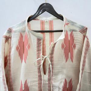 Men's 100% Cotton Eco-Friendly <b>Geometric</b> Handloom Casual <b>Shirt</b> Full Sleeve Breathable Summer Stand Collar Open Stitch Design - Product Image 3