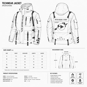 Men's Black Hooded Techwear <b>Jacket</b> <b>Waterproof</b> Breathable Bomber Coat Utility Zip Up Streetwear Outerwear Direct Factory Supplier - Product Image 6