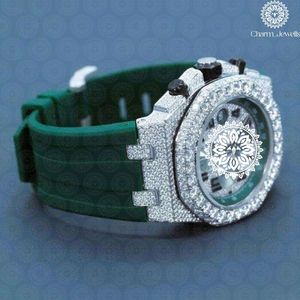 Montre de luxe pour homme Charm Jewels, boîtier en acier inoxydable de 40 mm, verre saphir, mouvement mécanique analogique, date automatique, bracelet en silicone vert - Product Image 4