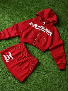 Women's <b>Cropped</b> <b>Zip</b> <b>Up</b> Hoodie with Rhinestone Studs Custom Fleece Hooded Sweatshirt Casual Streetwear OEM ODM - Product Image 2
