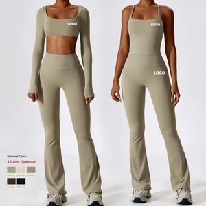 Ensemble de yoga pour femme 2026 de haute qualité, manches longues, taille haute froncée, personnalisable OEM, vente en gros, 4 pièces, extensible dans les quatre sens, couleur unie - Product Image 1
