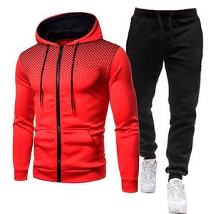 Men's Red <b>Hooded</b> Reversible Anti-Bacterial Lightweight Tracksuit Full Zip Dot Print Polyester Sporty Jogging Set Winter Wear - Product Image 1