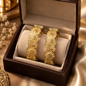 กำไลข้อมือผู้หญิงแบบกว้าง |   ทองเหลืองเคลือบทอง 24K ลายดอกไม้แบบฟิลิกรี |   งานแต่งงานแบบอินเดียสุดหรูทันสมัย - Product Image 4