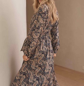Vestido Casual Bohemio de Alta Calidad para Mujer, Largo hasta la Pantorrilla, Cuello en V, Manga con Lazos, Cintura Elástica, Diseño Favorecedor, Ecológico, ODM - Product Image 2