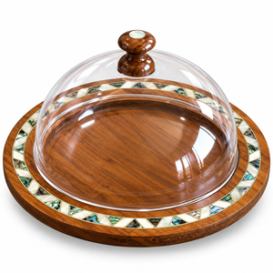 Plateau à chocolat moderne avec bordure incrustée de nacre et dôme transparent pour hôtels, mariages et événements – Tailles et couleurs personnalisées disponibles - Product Image 6