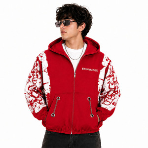 Sweat à capuche rouge premium avec fermeture éclair |   Veste streetwear blanche |   Veste d'hiver unisexe surdimensionnée en polaire 100% polyester avec poches à chaîne, séchage rapide - Product Image 3