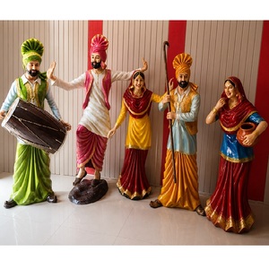 Statue grandeur nature de la culture punjabi Bhangra – Achetez des statues de danse punjabi pour la décoration de salles de banquet – Affichage de couple folklorique punjabi - Product Image 1