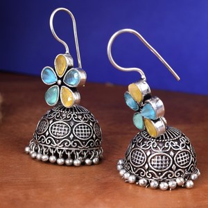 Flower Shape Antique <b>Silver</b> <b>Drop</b> <b>Earrings</b> With Quartz Stones Vintage Women's Jewelry For Wedding - Product Image 4