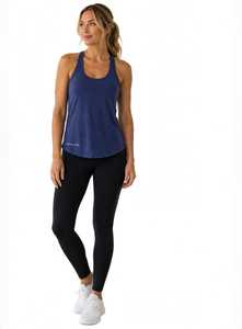 ONETEN <b>Women's</b> <b>Navy</b> Blue Scoop Neck <b>Tank</b> <b>Top</b> Curved Hem Solid Sporty Regular Length Camisole - Product Image 5