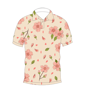 เสื้อโปโลผู้ชายสีเบจพิมพ์ลายดอกไม้สีชมพูแขนสั้นลำลองแฟชั่นฤดูร้อน - Product Image 1