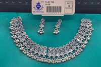 Collier ras-de-cou en argent avec motifs géométriques ovales, circulaires et carrés, perles pendantes et boucles d'oreilles assorties pour les occasions ethniques et festives