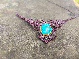 Collier en macramé fait main avec pierre précieuse turquoise, style bohème, réglable, bijoux de guérison - Product Image 3