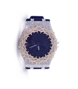 Iced <b>Navy</b> Full Gold Spike Custom Bezel Men Luxury Stainless Steel Fashion <b>Watch</b> Analog Quartz Movement Stainless Steel 42mm Dial - Product Image 1