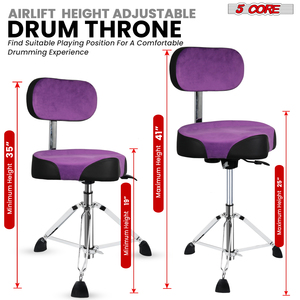 Trono de batería profesional de metal de 5 patas con respaldo, asiento acolchado de 4 pulgadas, elevación neumática, altura ajustable de 25 pulgadas, capacidad de 441 lb, modelo CN 5 Core - Product Image 2