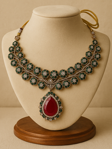 Emerald Royale <b>Ruby</b> Drop <b>Necklace</b> Set Wedding Earrings Designer India Fashion Jewelry Sets Handmade Bulk Product - Product Image 3