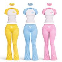 Ensemble loungewear Y2K sexy pour femmes : T-shirt court raglan basique coloré et pantalon legging pliable deux pièces