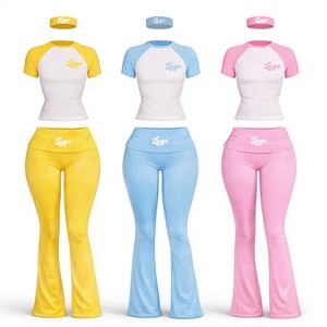 เสื้อยืดแขนยาวสไตล์ Y2K สำหรับสาวสูง รุ่นเรียบง่ายสีพื้น พร้อมกางเกงเลกกิ้งพับขอบสองชิ้น ชุดลำลองเซ็กซี่สำหรับผู้หญิง - Product Image 2