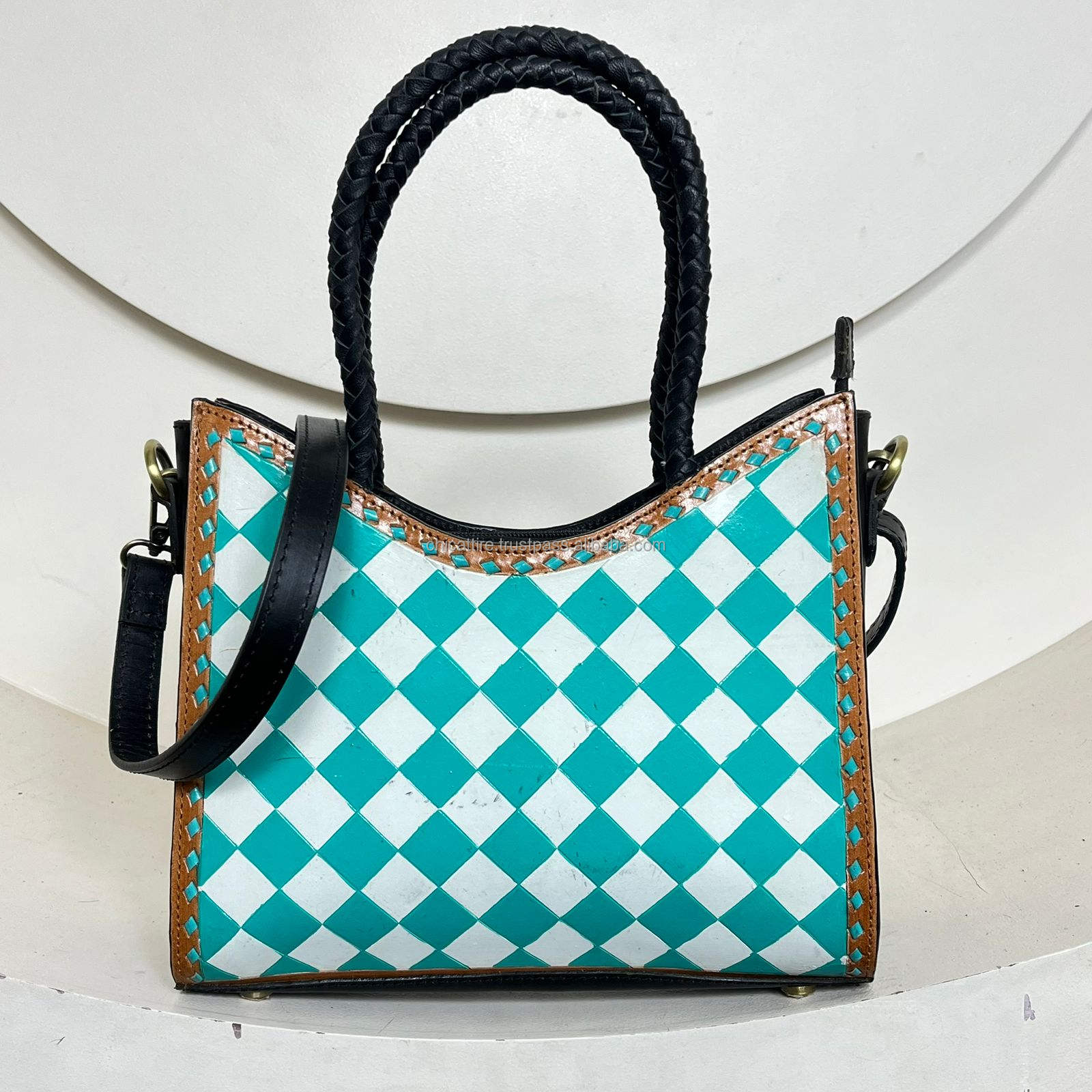 Black with White & Turquoise Checkered