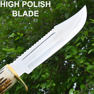 Handmade Handcrafted High Carbon Steel Bowie Knife Horn Handle With <b>Leather</b> Sheath Camping Knife Outdoor Knife - Product Image 6