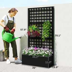 Fioriera rialzata zincata nera 89x41x178 cm con traliccio per piante rampicanti e fioriere verticali - Product Image 3