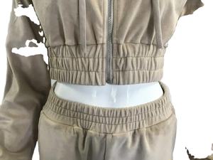 Femmes 2 pièces velours sweat à capuche pantalon survêtement ensemble solide motif zippé survêtement avec dentelle décoration velours pour salon porter - Product Image 5